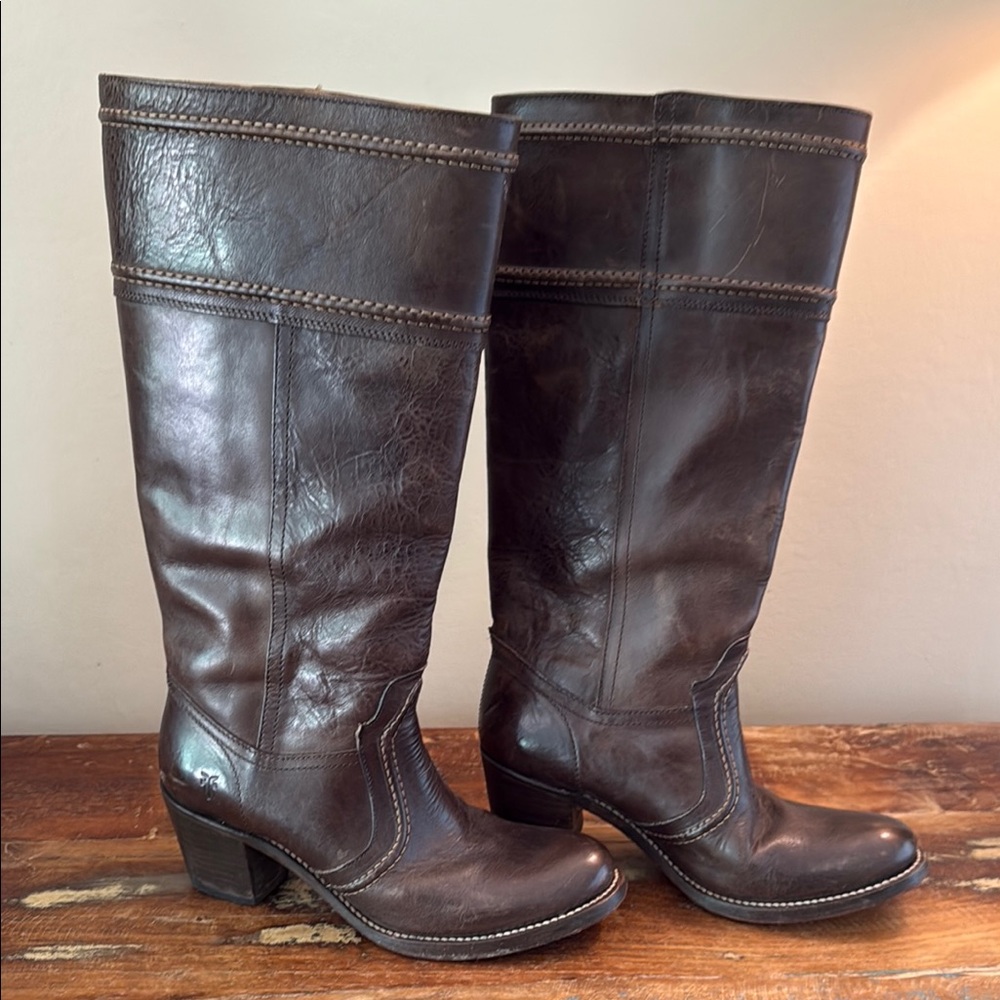 Frye Dark Brown Leather Tall Boots